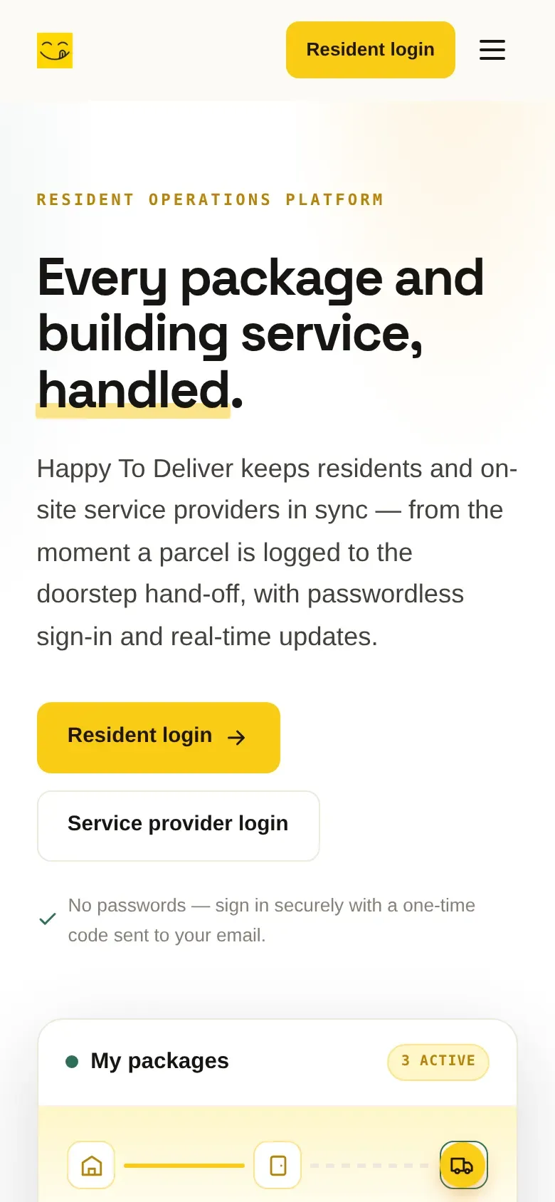 Happy To Deliver platform website